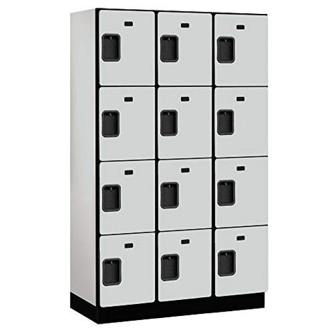 Salsbury Industries, Gray 4-Tier Extra Designer Wood Locker with Three Wide Storage Units, 6-Feet High by 18-Inch Deep