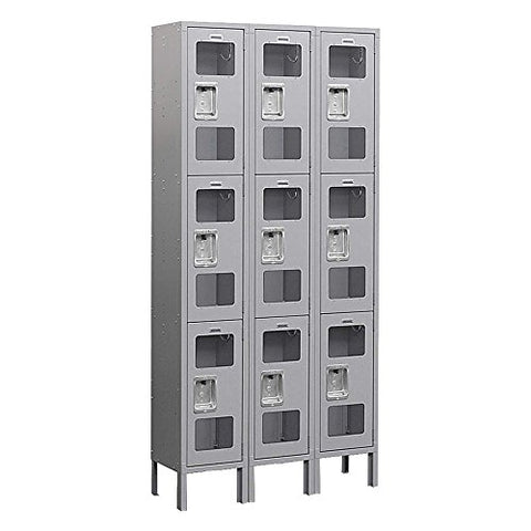 Assembled See-Through Triple Tier 3 Wide Locker Size: 78" H x 36" W x 12" D, Color: Gray