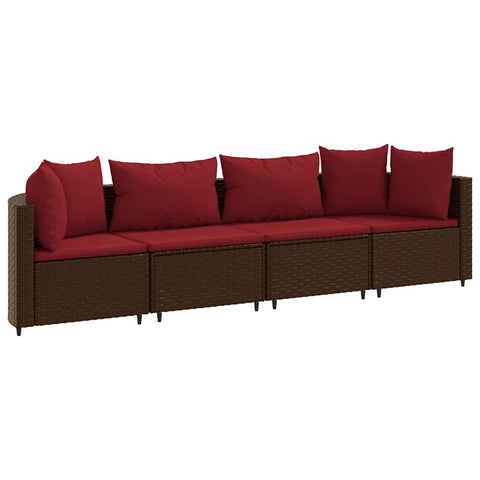 vidaXL 4 Piece Patio Sofa Set - Brown Poly Rattan Garden Lounge w/Cushions - Modular Outdoor Furniture for Backyard, Patio, Deck