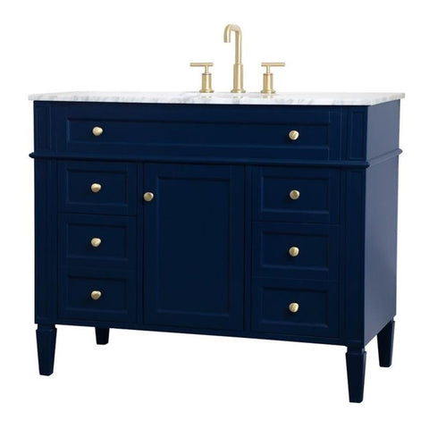 Elegant Decor Park Avenue 42" Metal MDF Marble Single Bathroom Vanity in Blue