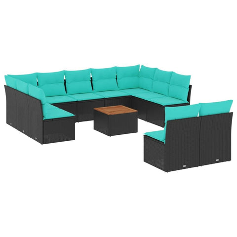 vidaXL Patio Sofa Set with Cushions 12 Piece, Outdoor Conversation Set with Storage, Patio Furniture Set, Modern Style, Black Poly Rattan