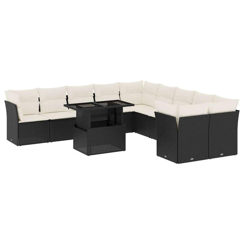 vidaXL Patio Sofa Set with Cushions 11 Piece, Garden Lounge Set, Outdoor Conversation Set, Sectional Sofa for Garden, Modern Style, Black Poly Rattan