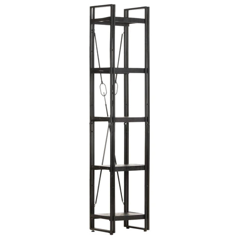 vidaXL 5-Tier Bookcase - 15.7"x11.8"x70.9" - Solid Rough Mango Wood Shelves with Powder-Coated Steel Frame - Black Industrial Style Furniture