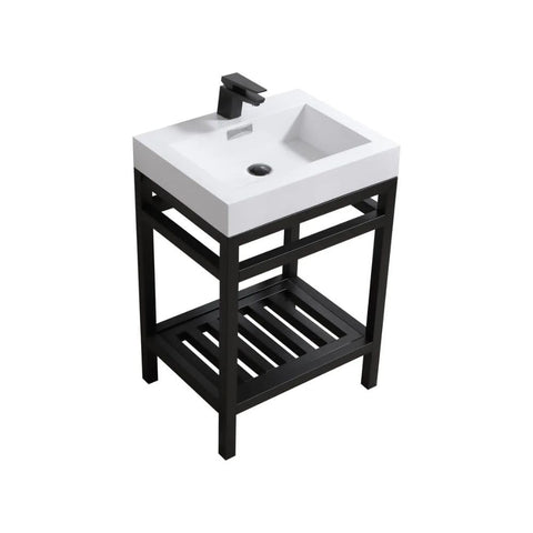 Oakestry Cisco 24-Inch Stainless Steel Bathroom Console Sink Wall Mounted Vanity With Acrylic Sink Matte Black Legs Open Shelf Compact Modern Bathroom Sink for Small Spaces