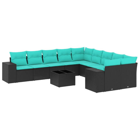 vidaXL 11 Piece Garden Sofa Set with Cushions Black Poly Rattan