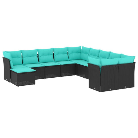 vidaXL Patio Sofa Set with Cushions 11 Piece, Outdoor Conversation Set with Storage, Patio Furniture Set, Modern Style, Black Poly Rattan