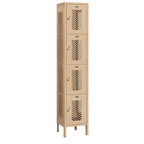 Salsbury Industries 84165TN-A 15" Four Tier Vented, 1 Wide x 6 Feet High x 15 Inches Deep, Assembled Metal Locker, Tan