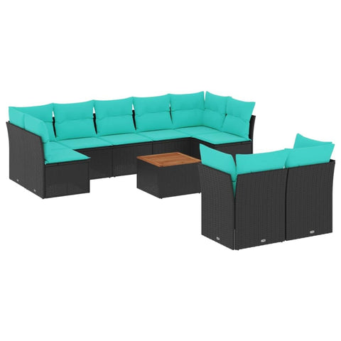 vidaXL Patio Sofa Set with Cushions 10 Piece, Outdoor Conversation Set with Storage, Patio Furniture Set, Modern Style, Black Poly Rattan