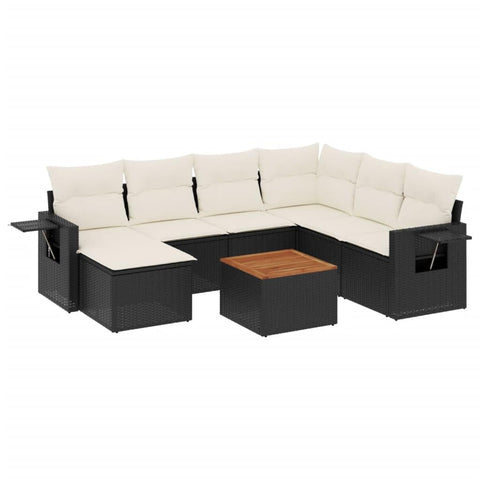 vidaXL Patio Sofa Set with Cushions 8 Piece, Outdoor Conversation Set, Sectional Sofa for Balcony Garden, Patio Furniture, Black Poly Rattan