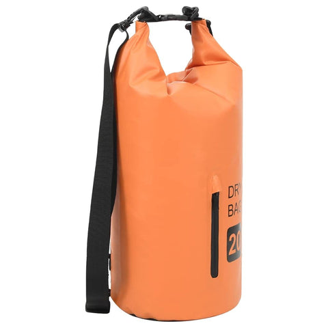 vidaXL Dry Bag - Waterproof, Portable and Foldable with Zipper - 5.3 gal Capacity - Orange PVC - Ideal for Outdoor Trips, Boating, Surfing