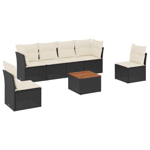 vidaXL Patio Sofa Set with Cushions 7 Piece, Outdoor Conversation Set with Storage, Patio Furniture Set, Modern Style, Black Poly Rattan