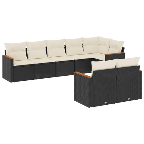 vidaXL Patio Sofa Set with Cushions 8 Piece, Outdoor Conversation Set, Sectional Sofa for Balcony Garden, Modern Style, Black Poly Rattan