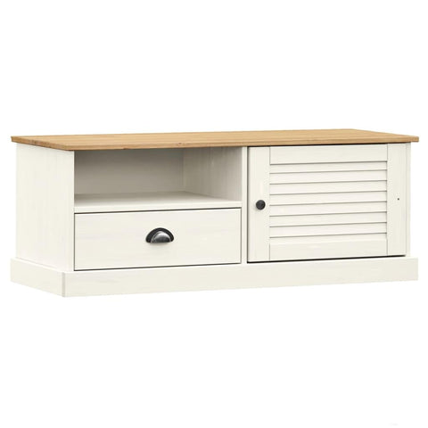 vidaXL VIGO White Solid Wood Pine TV Stand Entertainment Center - 41.7"x15.7"x15.7" with Drawer, Open Shelf & Cabinet, Easy Clean