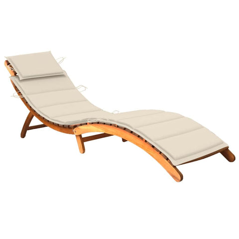 vidaXL Patio Lounge Chair, Outdoor Chaise Lounge Chair with Cushion, Sunlounger, Sunbed for Backyard Poolside Balcony, Retro Style, Solid Acacia Wood