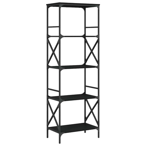 vidaXL Bookcase Black Engineered Wood, Metal Medium Adjustable Feet