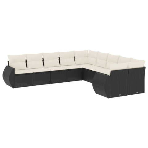 vidaXL Patio Sofa Set with Cushions 10 Piece, Outdoor Conversation Set, Sectional Sofa for Balcony Garden, Patio Furniture, Black Poly Rattan