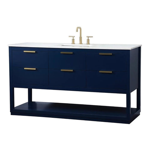 Elegant Decor Larkin 60" Solid Wood MDF Single Bathroom Vanity in Blue Finish