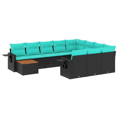 vidaXL Patio Sofa Set with Cushions 11 Piece, Outdoor Conversation Set, Sectional Sofa for Balcony Garden, Modern Style, Black Poly Rattan