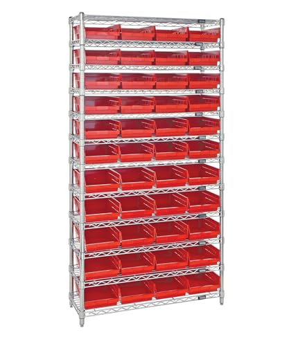 QUANTUM STORAGE SYSTEMS WR12-114YL Wire Heavy Duty 12 Shelves 74" H x 36" W x 24" D with 44 Yellow Bins 24" L x 9" W x 4" H