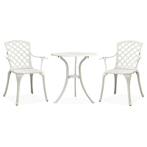 vidaXL 3 Piece Patio Bistro Set - Weather-Resistant Cast Aluminum Garden Furniture - White Industrial Style Outdoor Dining Set