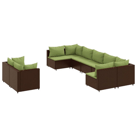 vidaXL 9 Piece Garden Sofa Set with Cushions Brown Polyrattan, Garden Lounge Set with Cushions, Garden Furniture Set, Outdoor Living Room Set