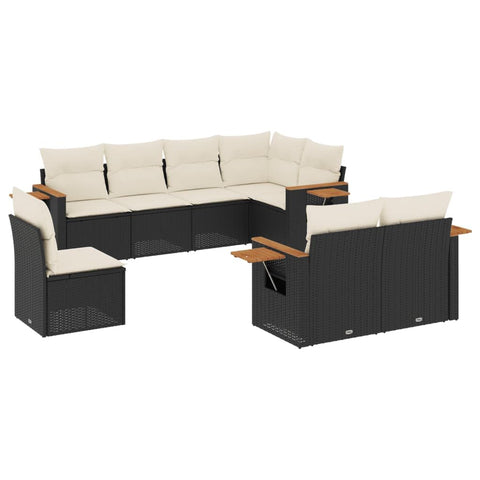 vidaXL Patio Sofa Set with Cushions 8 Piece, Outdoor Conversation Set, Sectional Sofa for Balcony Garden, Modern Style, Black Poly Rattan