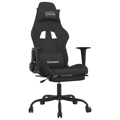 vidaXL Gaming Chair, Massage Gaming Chair with Footrest, Adjustable Swivel Recliner Computer Chair for Office, Modern Style, Black Fabric