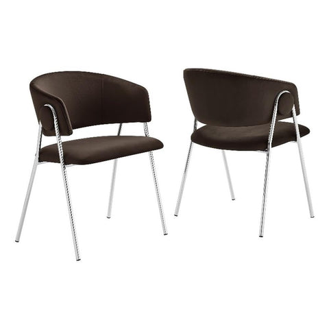 Modway Nella Performance Velvet Barrel Dining Chairs Set of 2 in Chocolate Brown - Velvet Retro Club Kitchen Chairs with Metal Legs - Mid Century Modern Living Room Accent Armchairs