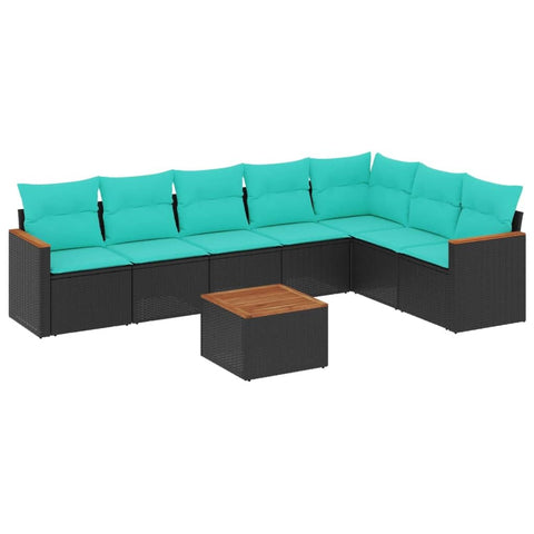 vidaXL Patio Sofa Set with Cushions 8 Piece, Outdoor Conversation Set with Storage, Patio Furniture Set, Modern Style, Black Poly Rattan