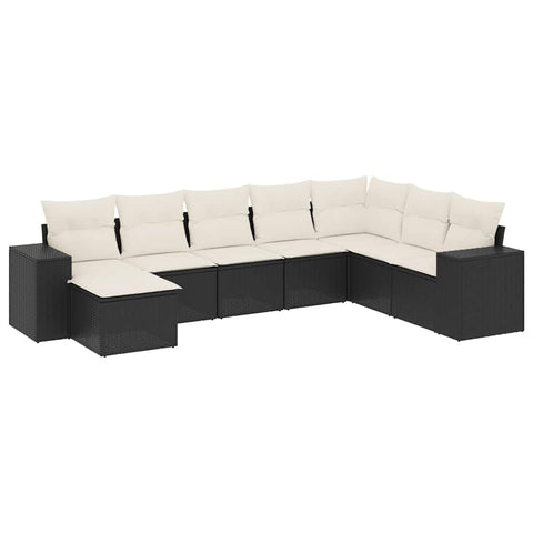 vidaXL 8 Piece Modular Garden Sofa Set Black with Cushions Outdoor Furniture UV Resistant and Water Perfect for Patios Balconies Patio Lounge Poly Rattan Sectional Conversation