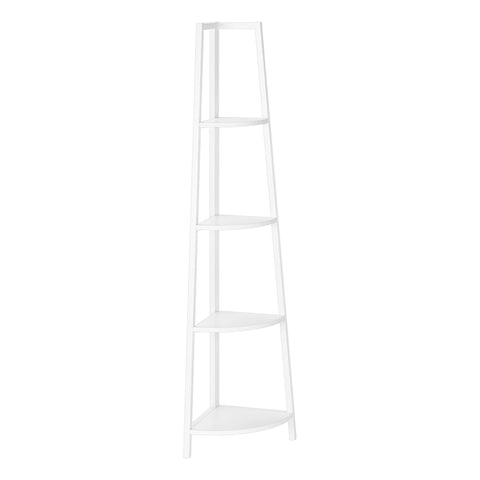 Monarch Specialties I 3665 Bookshelf, Bookcase, Etagere, Corner, 4 Tier, 60" H, Office, Bedroom, Metal, Laminate, White, Contemporary, Modern