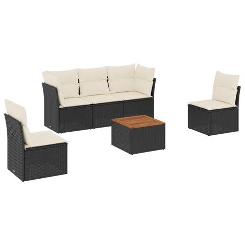 vidaXL Patio Sofa Set with Cushions 6 Piece, Outdoor Conversation Set with Storage, Patio Furniture Set, Modern Style, Black Poly Rattan