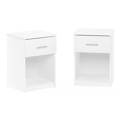 Oakestry Tidur Two Nightstand Drawer Set Two Bedside Table Bedroom Furniture Modern Storage Wooden End Stand (Handle, Solid White)