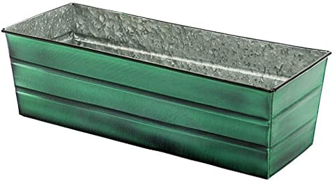 Oakestry VFB-05 Medium, Green Galvanized Steel Window Flower Box Resistance Against Rust and Corrosion with Drainage Holes and Easy Installation, White
