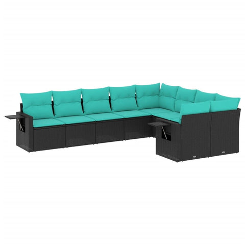 vidaXL Patio Sofa Set with Cushions 9 Piece, Outdoor Conversation Set, Sectional Sofa for Balcony Garden, Modern Style, Black Poly Rattan