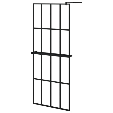 vidaXL Walk-in Shower Wall with Shelf, Bathroom Shower Enclosure, Walk-in Shower Screen, Shower Wall Panel, Black 31.5"x76.8" ESG Glass&Aluminum