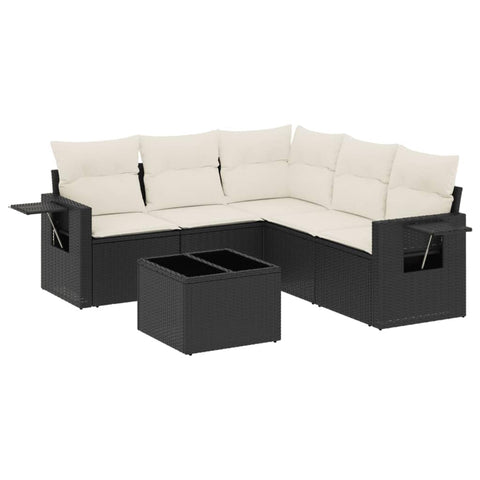 vidaXL Patio Sofa Set with Cushions 6 Piece, Outdoor Conversation Set, Sectional Sofa for Balcony Garden, Modern Style, Black Poly Rattan