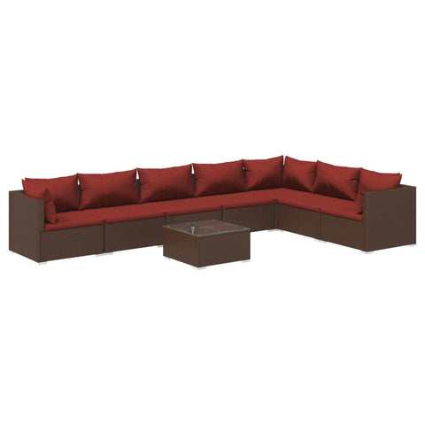 vidaXL Patio Lounge Set 8 Piece, Patio Furniture Set for Outdoor Garden, Sectional Sofa with Cushions, Corner Sofa, Poly Rattan Brown
