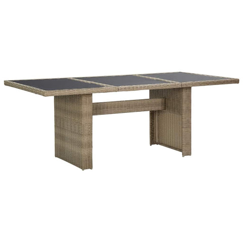 vidaXL Brown Rectangular Garden Dining Table - Poly Rattan and Tempered Glass 78.7X39.4X29.1 in, Seats 8 Outdoors