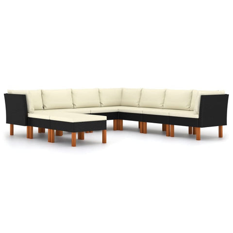 vidaXL Patio Lounge Set 9 Piece, Sectional Sofa for Outdoor Garden Yard, Patio Furniture with Cushions, Footrest, Farmhouse Modern Style