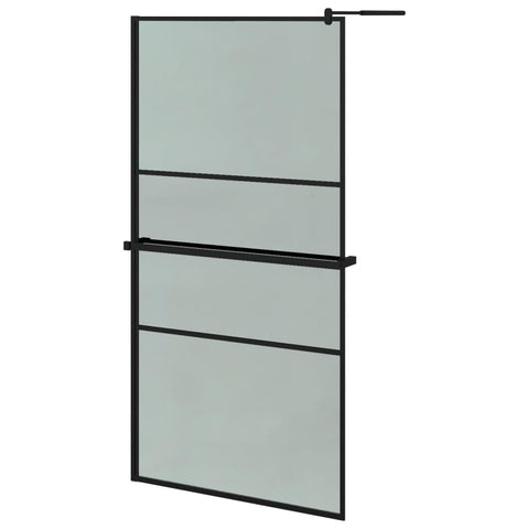 "vidaXL Walk-In Shower Wall with Shelf in Black: Aluminum and ESG Glass Construction for Sturdy, Minimalist, Flexible Bathroom Design"