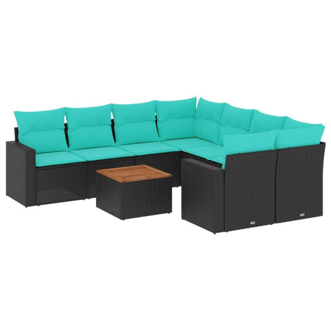 vidaXL Patio Sofa Set with Cushions 9 Piece, Outdoor Conversation Set, Patio Furniture Set for Balcony Garden, Modern Style, Black Poly Rattan