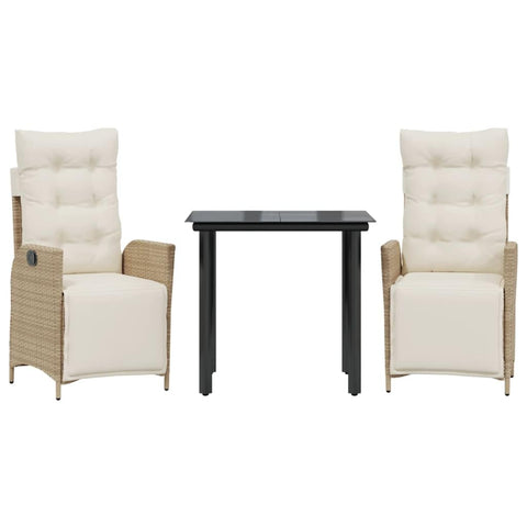 vidaXL Garden Dining Set 3-Piece Garden Furniture Set Table with 2 Chairs, Garden Set with Cushions, Patio Dining Set, Beige Poly Rattan