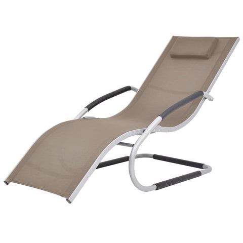 vidaXL Patio Lounge Chair, Outdoor Chaise Lounge Chair with Pillow, Deckchair, Sunlounger for Backyard Poolside Porch, Aluminum and Textilene Taupe