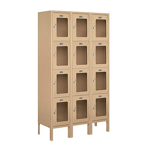 Salsbury Industries S-64352TN-A 12" Four Tier, 3 Wide x 5 Feet High x 12 Inches Deep, Assembled See-Through Metal Locker, Tan