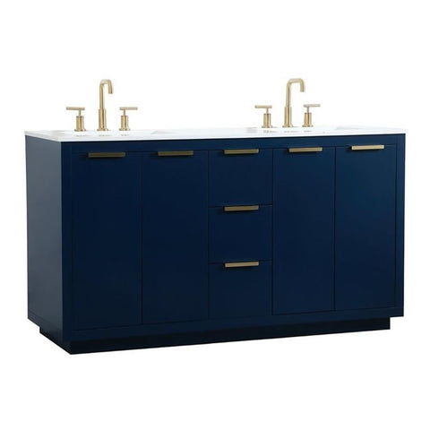 Elegant Decor Blake 60" Aluminum Alloy MDF Double Bathroom Vanity in Blue