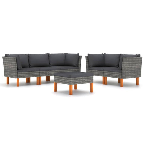 vidaXL Patio Lounge Set - Farmhouse Styled Outdoor Garden Furniture - 6 Piece Set with Pursuits - Lightweight, Weather- PE Rattan Construction and Comfortable Cushions, Gray