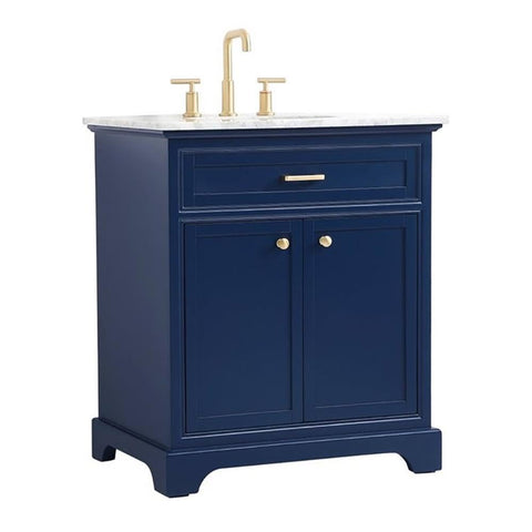 Elegant Decor Americana 30" Solid Wood and Metal Single Bathroom Vanity in Blue