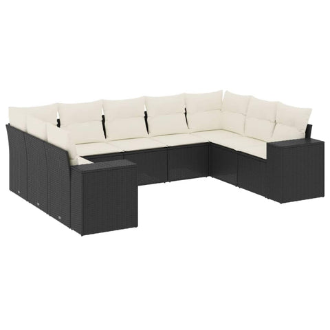 vidaXL Patio Sofa Set with Cushions 9 Piece, Outdoor Conversation Set, Sectional Sofa for Balcony Garden, Modern Style, Black Poly Rattan