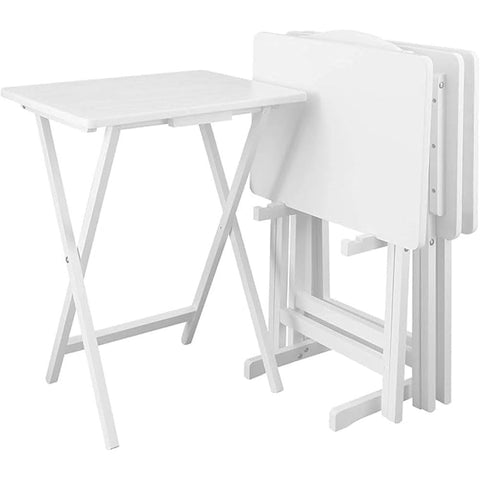 Oakestry 5 Piece Solid Wood Portable Tray Table Set White Folding Adjustable Decorative Lightweight Laptop Stand Compact Computer Desk Multipurpose Gaming Workstation and Versatile Snack Table